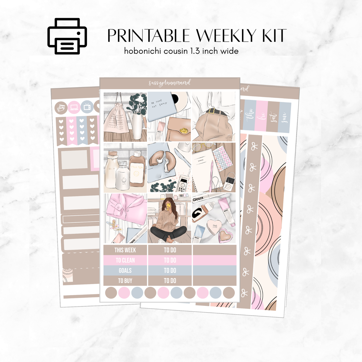 Printable Hobonichi Cousin Weekly kit - simple aesthetic