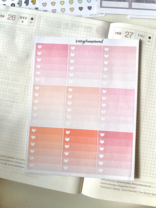 Ombre heart checklist // Functional stickers - pinks