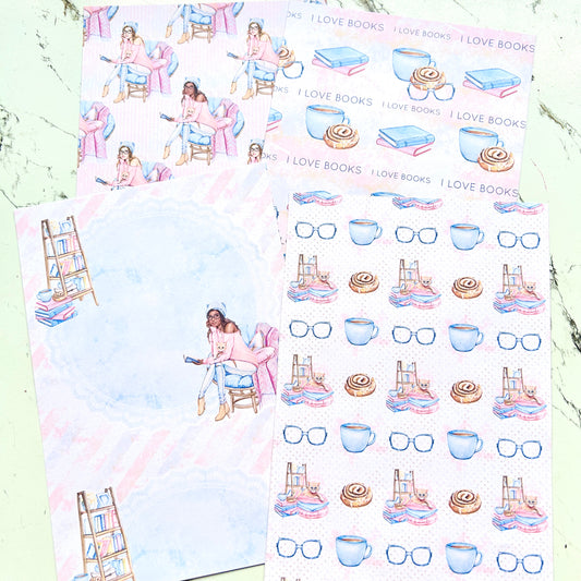 Bookish vibes - pattern paper stickers (8 sheets)