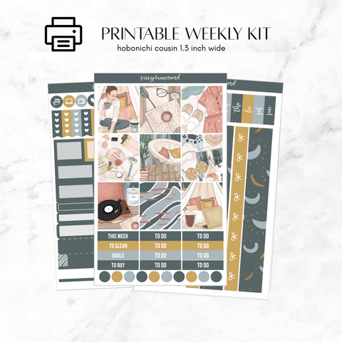 Printable Hobonichi Cousin Weekly kit - night in