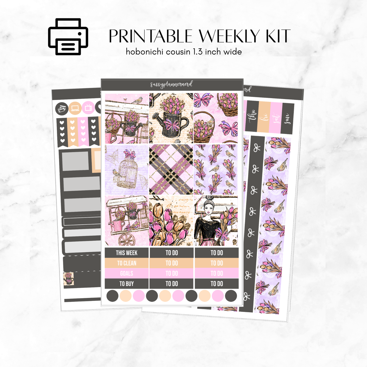 Printable Hobonichi Cousin Weekly kit - floral girl