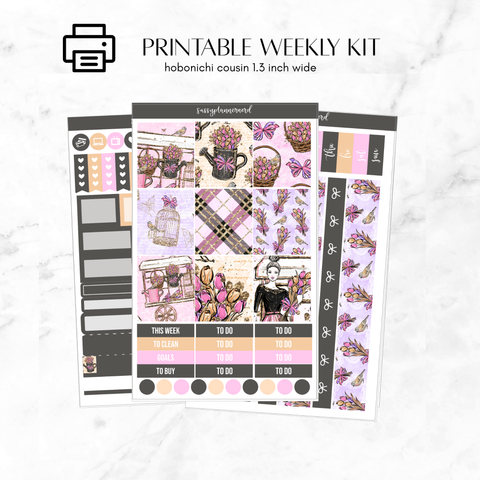 Printable Hobonichi Cousin Weekly kit - floral girl