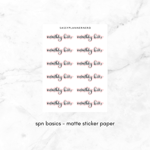 monthly bills | lettering stickers