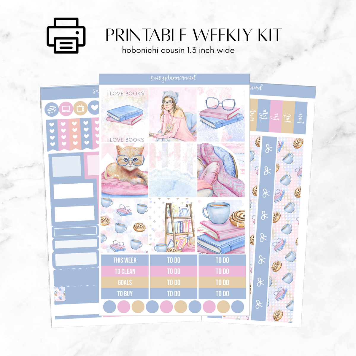 Printable Hobonichi Cousin Weekly kit - bookworm