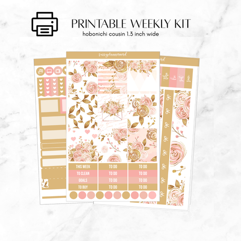 Printable Hobonichi Cousin Weekly kit - rosegold florals