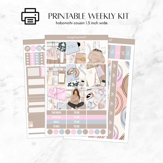 Printable Hobonichi Cousin Weekly kit - simple aesthetic