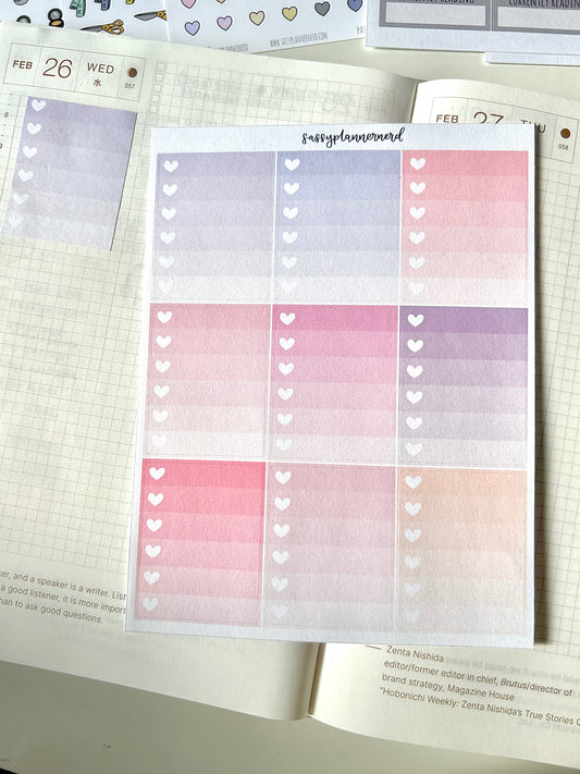Ombre heart checklist // Functional stickers - purple pinks