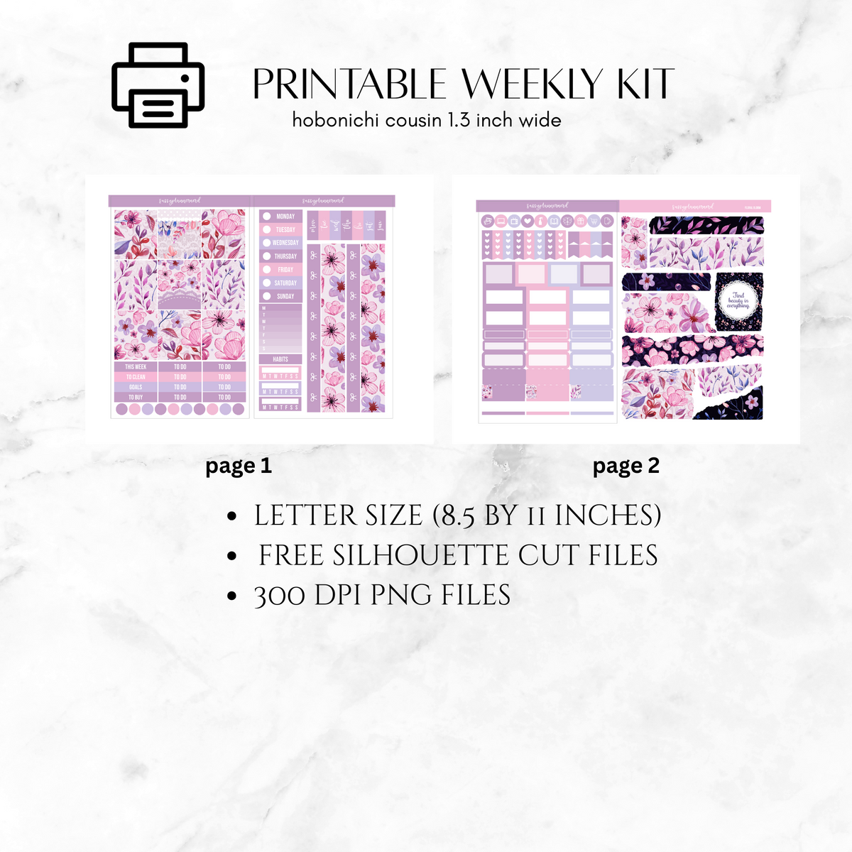 Printable Hobonichi Cousin Weekly kit - floral bloom