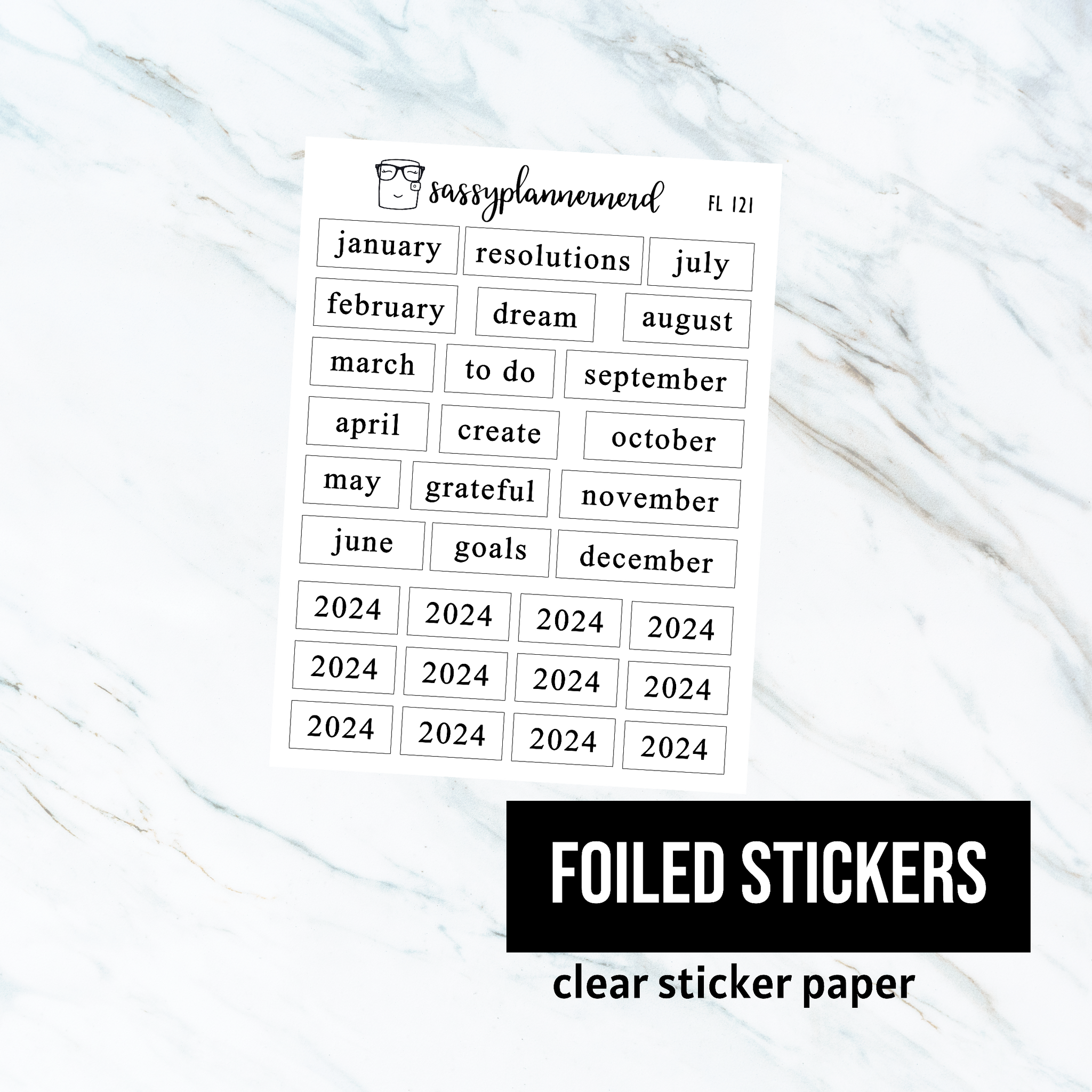 2024 monthy type font - clear // Foiled Stickers