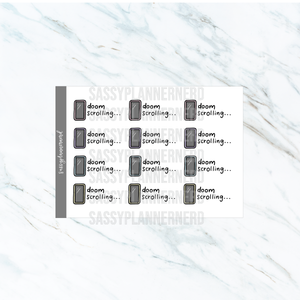 doom scrolling | Doodle Stickers (1.3 inch wide)