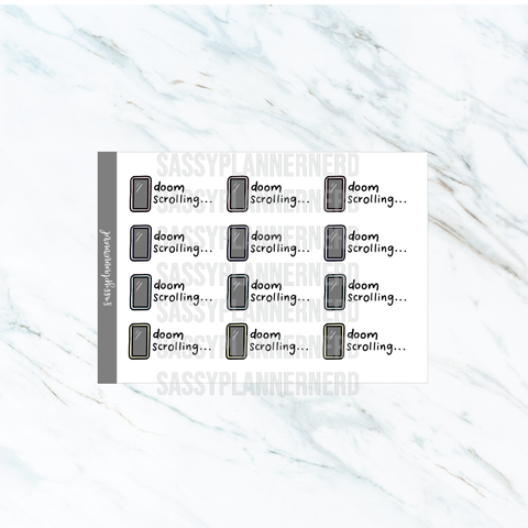 doom scrolling | Doodle Stickers (1.3 inch wide)