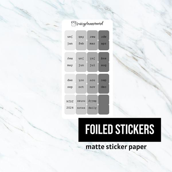 mini monthly tabs // Foiled Stickers