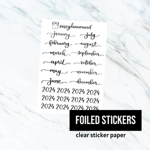 2024 monthy brush font - clear // Foiled Stickers