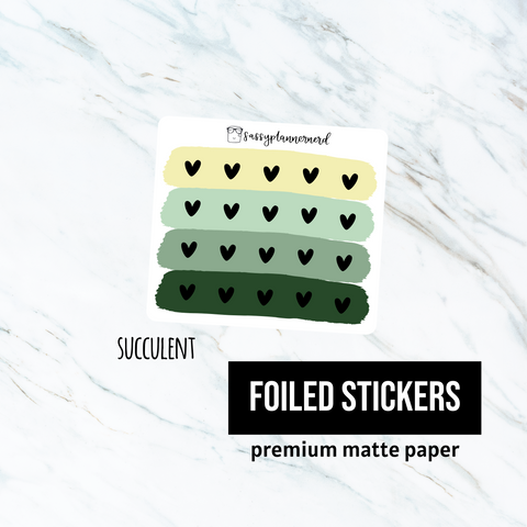 Succulent green // Heart icon // Foiled planner stickers
