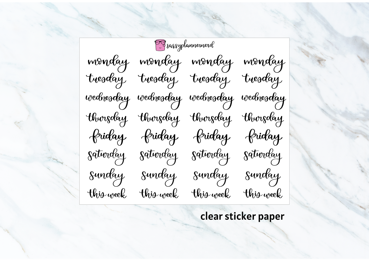 Days of the week | Full Size | Clear stickers