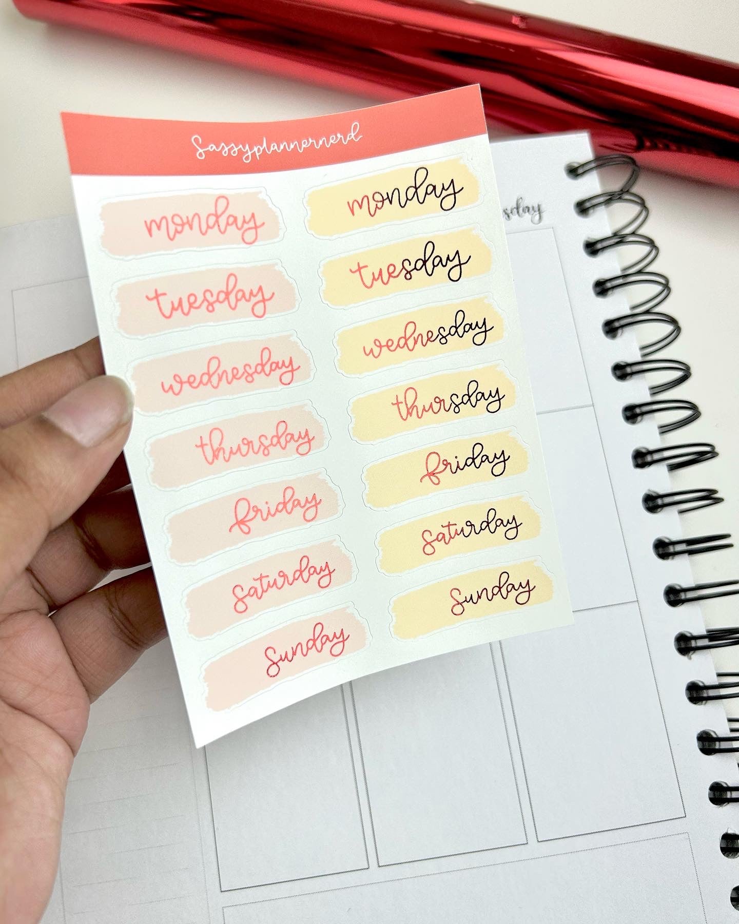 Be Mine Datecover swatches // Red Foiled Stickers