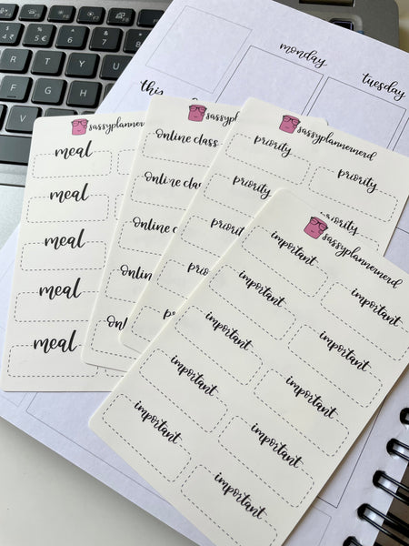 work from home // script label stickers