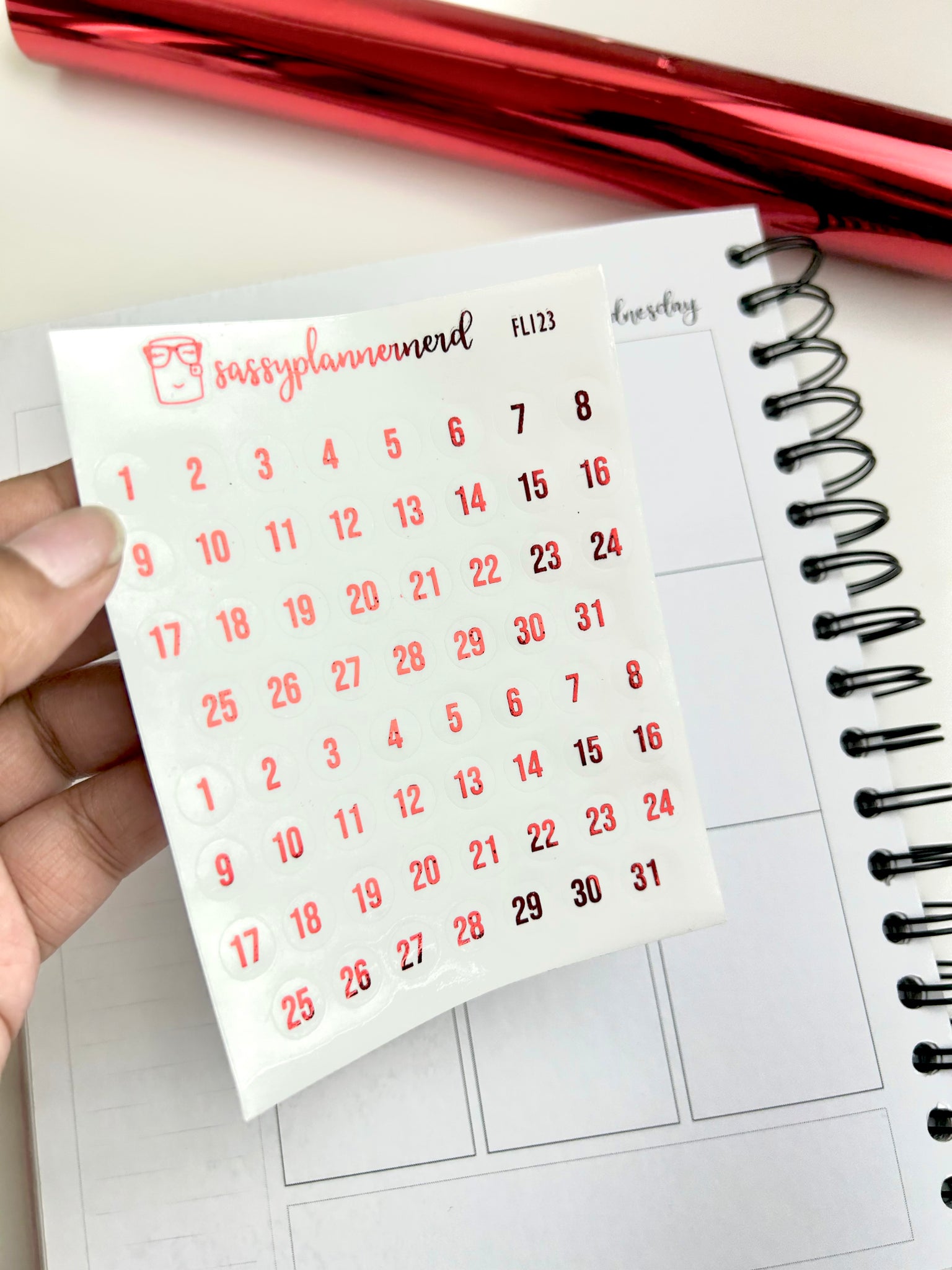 Red foil Date dots // Foiled Stickers