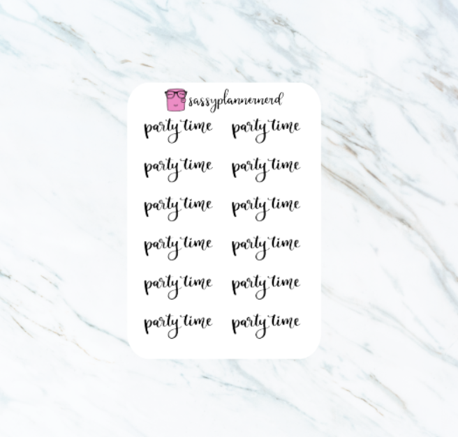 Party Time | lettering stickers | Clear Stickers