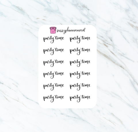 Party Time | lettering stickers | Clear Stickers